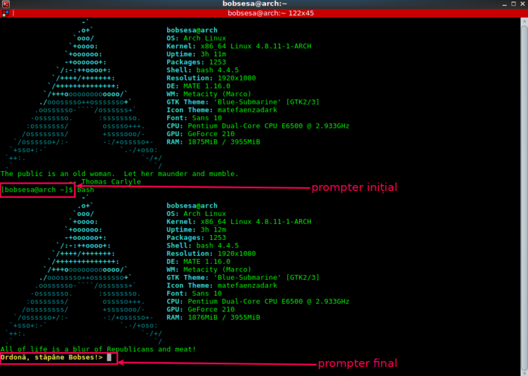 BASH SHELL personalizarea prompterului din terminalul Linux (PS1